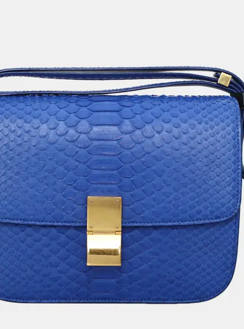 Celine Box Medium Blue Python Leather Shoulder Bag