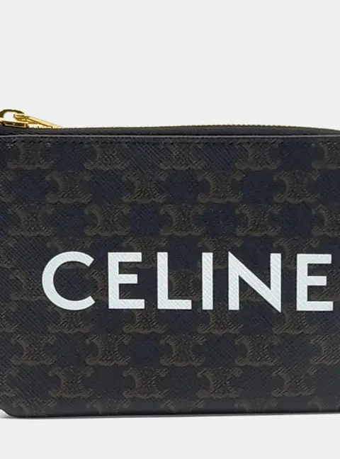 Celine Triomphe Canvas Coin Purse Key Ring Black Coated Canvas Coin Purse Bag