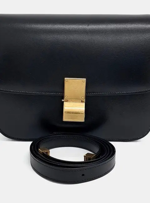 Celine Classic Box Medium Black Leather Crossbody Bag