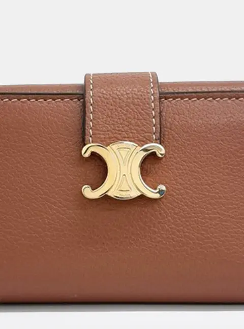 Celine Triomphe Small Wallet Tan Grained Calfskin Leather Wallet Bag