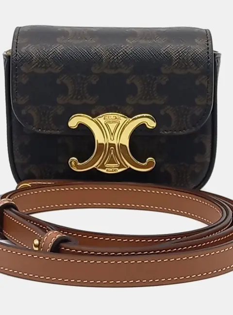 Celine Triumph Brown Canvas Mini Crossbody Bag