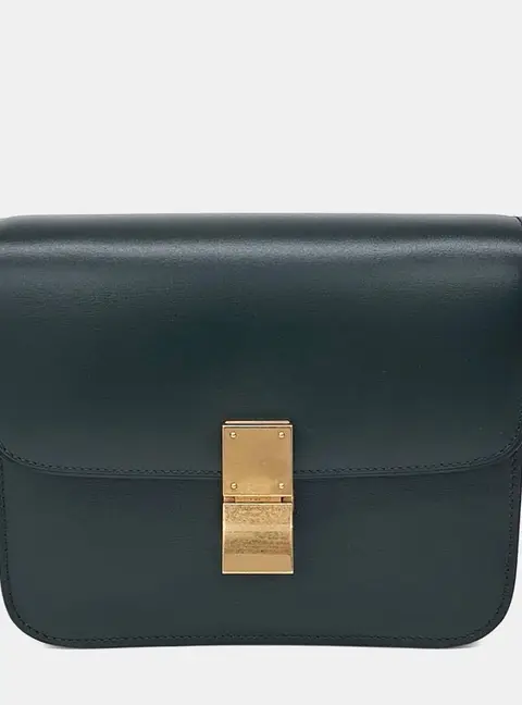 Celine Classic Box Tin Medium Green Leather Shoulder Bag