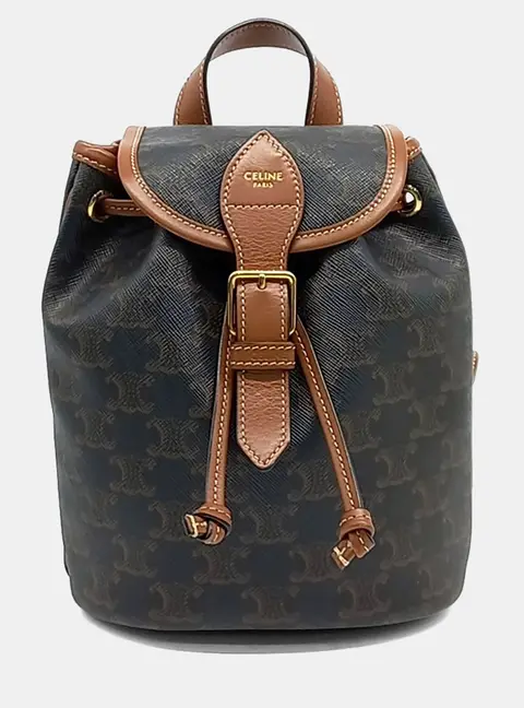 Celine Folco Mini Brown Triomphe Canvas Calfskin Leather Backpack Bag