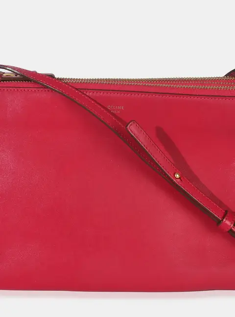 Celine Trio Large Fuschia Lambskin Leather Crossbody Bag