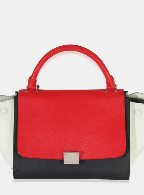 Celine Red Black White Grained Calfskin Small Trapeze Bag