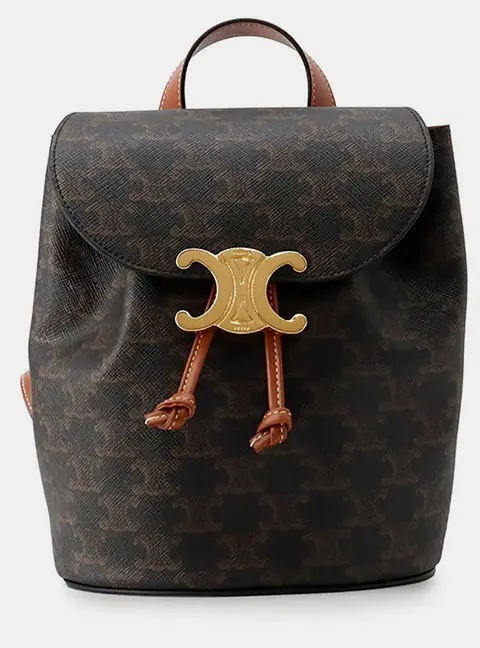 Celine Triomphe Bonnie Small Tan Monogram Canvas Leather Backpack Bag