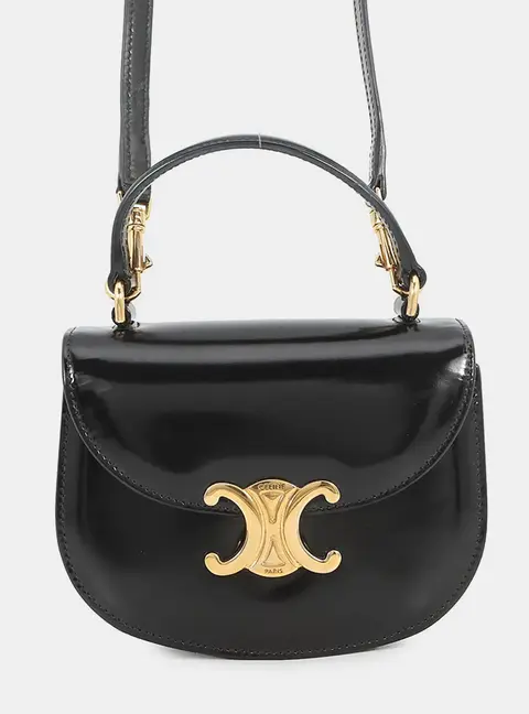 Celine Triomphe Mini Black Calfskin Leather Top Handle Bag