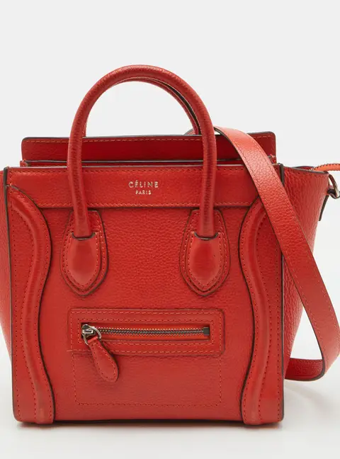 Celine Luggage Nano Orange Leather Tote