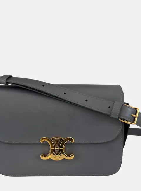 Celine Triomphe Classic Grey Leather Flap Bag
