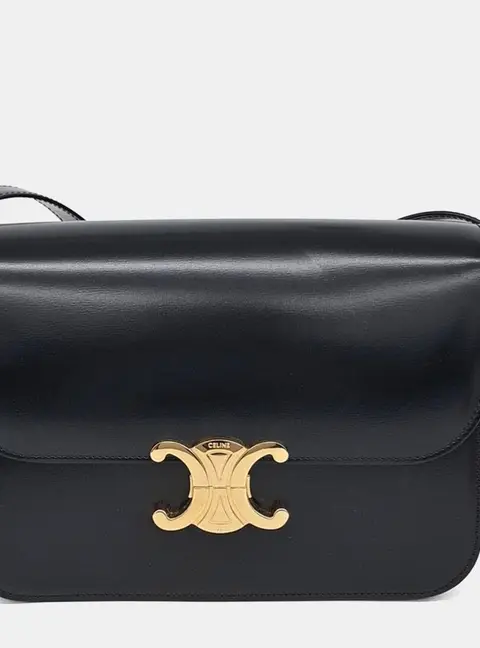 Celine Triomphe Medium Black Calfskin Leather Crossbody Bag