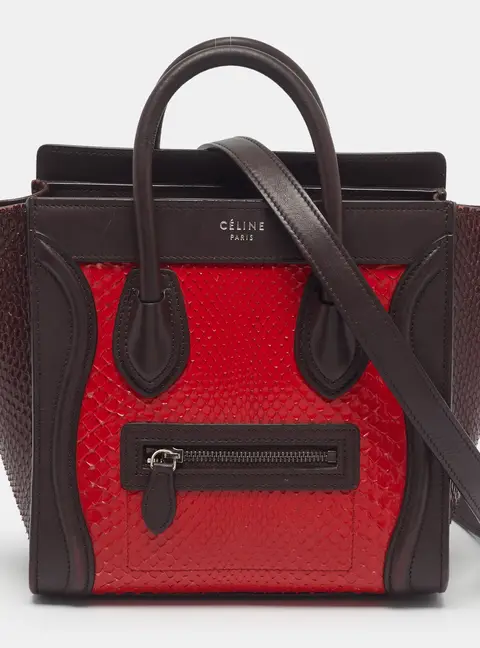 C&eacute;line Luggage Nano Tricolor Snakeskin and Leather Tote