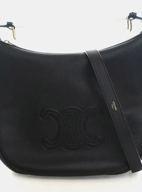 Celine Medium Cuir Triomphe Heloise Black Supple Grained Calfskin Leather Shoulder Bag