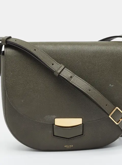 Celine Trotteur Compact Olive Green Leather Crossbody Bag