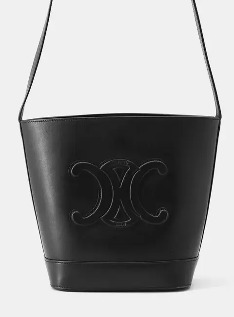 Celine Cuir Triomphe Small Black Leather Bucket Bag