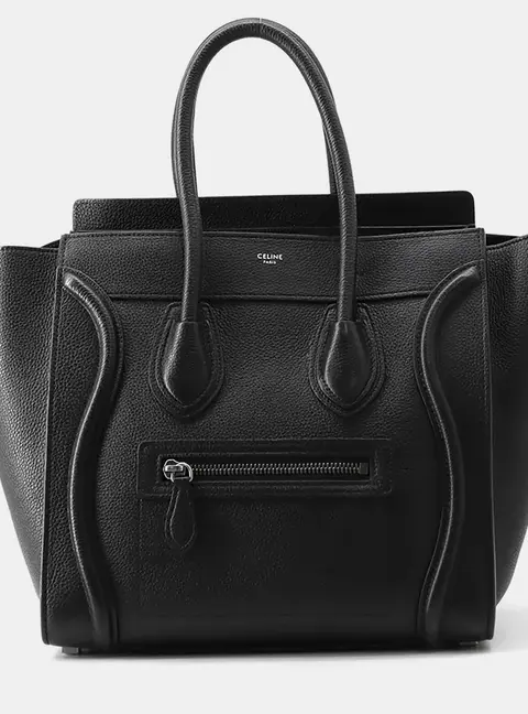 Celine Luggage Micro Black Drummed Leather Tote Bag