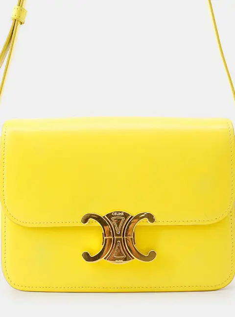 Celine Triomphe Small Yellow Calfskin Leather Crossbody Bag