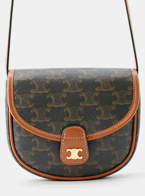 Celine Mini Busas Triomphe Canvas Calfskin Leather Shoulder Bag