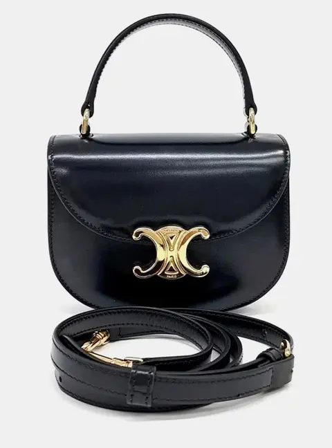 Celine Clea Mini Besace Black Shiny Calfskin Leather Top Handle Bag