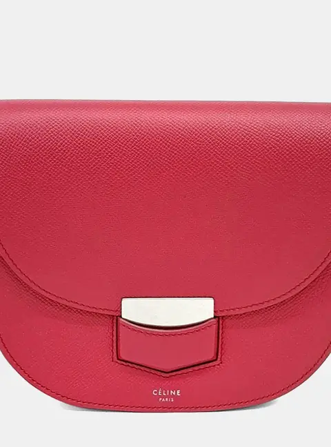 Celine Trotteur Small Pink Grained Calfskin Leather Crossbody Bag