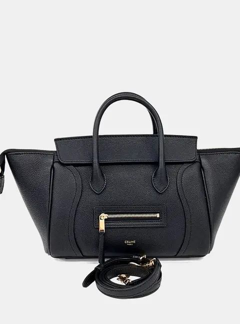 Celine Small New Luggage Black Grained Leather Top Handle Bag