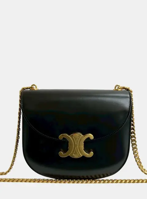 Celine Teen Chain Besace Triomphe Black Shiny Calfskin Shoulder Bag