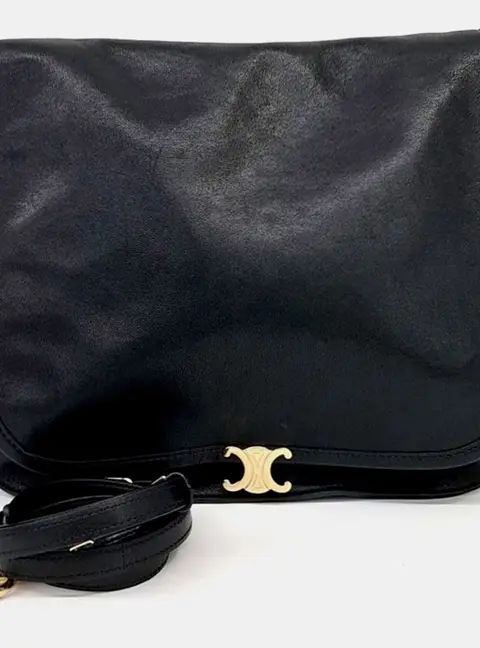 Celine Soft Triomphe Besace Black Calfskin Leather Shoulder Bag