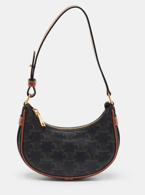 Celine Ava Mini Dark Brown/Tan Triomphe Coated Canvas and Leather Hobo