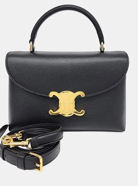 Celine Teen Nino Black Grained Calfskin Leather Top Handle Bag