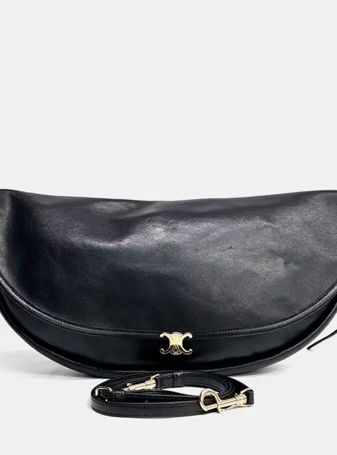 Celine Soft Triomphe PM Black Calfskin Leather Crossbody Bag