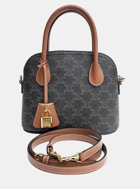 Celine Teen Honorine Black Triomphe Canvas Leather Top Handle Bag
