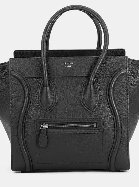 Celine Luggage Micro Black Drummed Leather Tote Bag