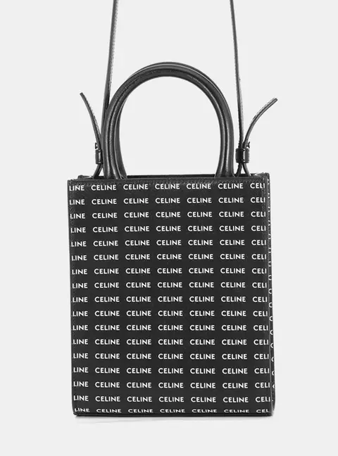 Celine Vertical Cabas Mini Black White Triomphe Canvas Tote Bag