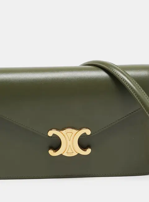 Celine Margo Triomphe Olive Green Leather Chain Crossbody Bag