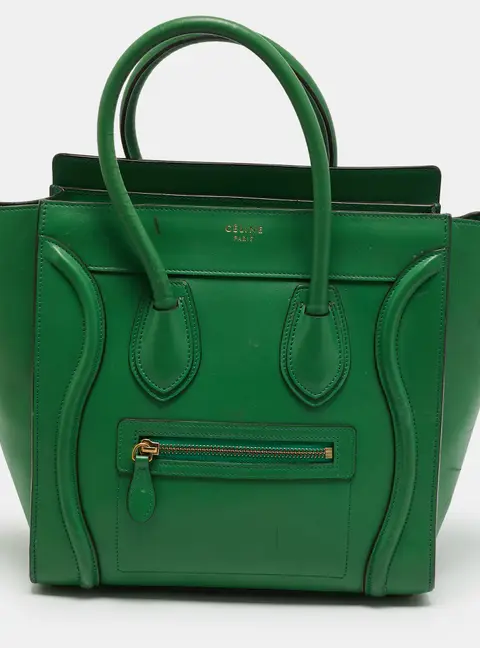 Celine Luggage Micro Green Leather Tote