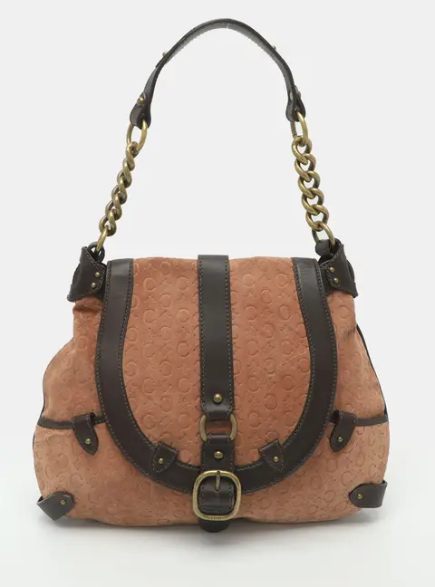 Celine C Macadam Beige/Brown Leather and Suede Hobo