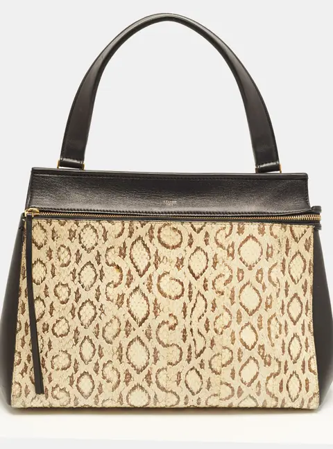 Celine Edge Medium Black/Cream Leather and Python Top Handle Bag