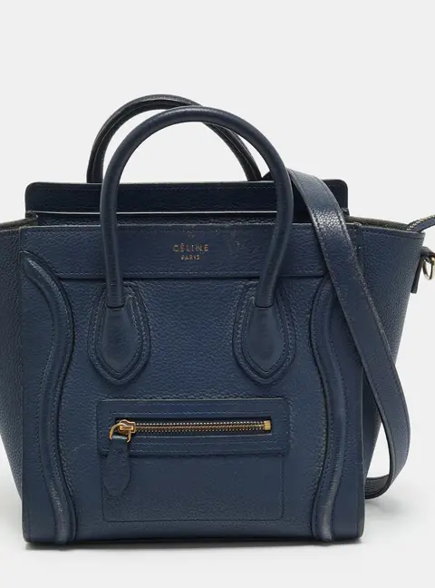 Celine Luggage Nano Navy Blue Leather Tote
