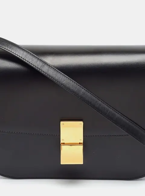 Celine Classic Box Medium Black Leather Shoulder Bag