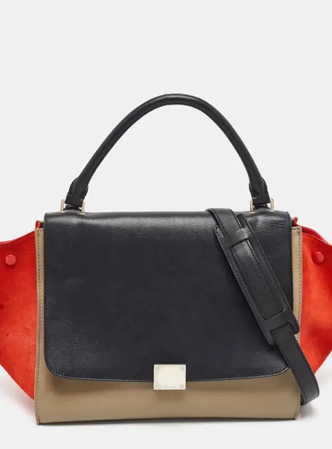 Celine Trapeze Medium Tricolor Leather and Suede Top Handle Bag