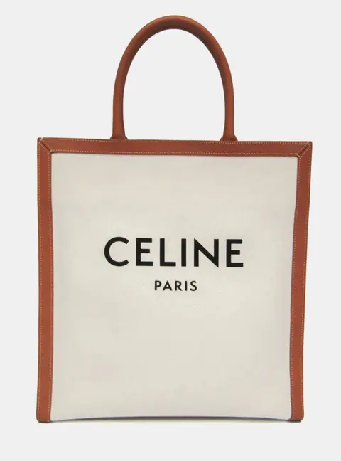 Celine Vertical Cabas Large Off -white Canvas Leather Tote Bag