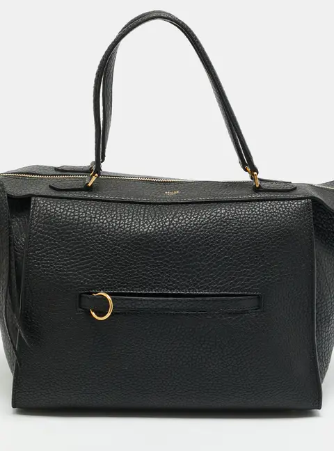 Celine Ring Small Black Pebbled Leather Satchel