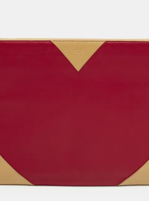 Celine Zip Red/Tan Leather Pouch Clutch