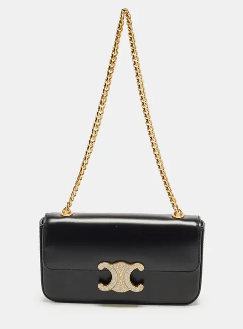 Celine Crystal Embellished Claude Black Leather Shoulder Bag
