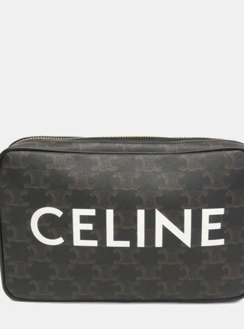Celine Triomphe Horizontal Medium Black Triomphe Canvas Calfskin Leather Messenger Bag