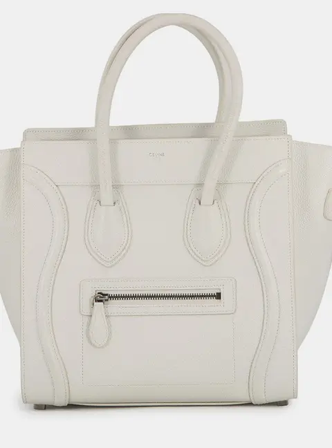 Celine Luggage Micro White Grained Leather Top Handle Bag