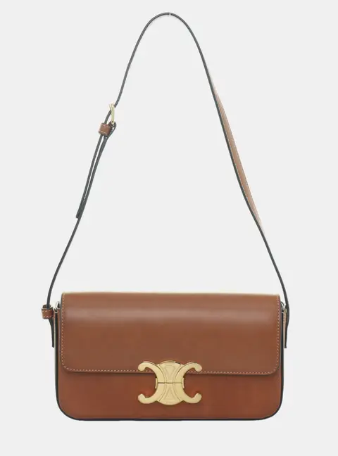 Celine Claude Triomphe Small Tan Calfskin Leather Shoulder Bag