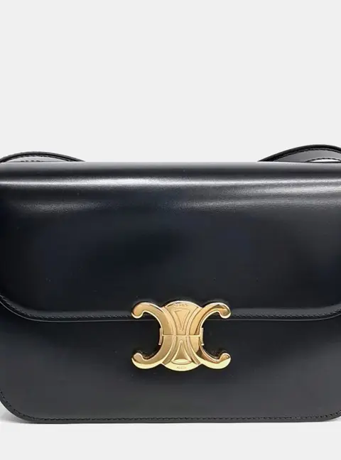 Celine Triomphe Medium Black Calfskin Leather Shoulder Bag