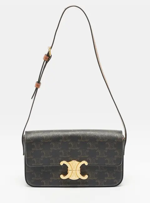 Celine Claude Triomphe Black/Brown Coated Canvas and Leather Shoulder Bag