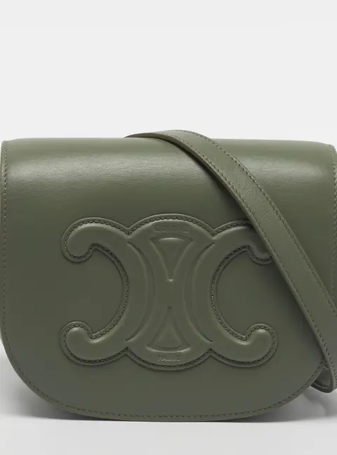 Celine Triomphe Folco Light Green Leather Crossbody Bag