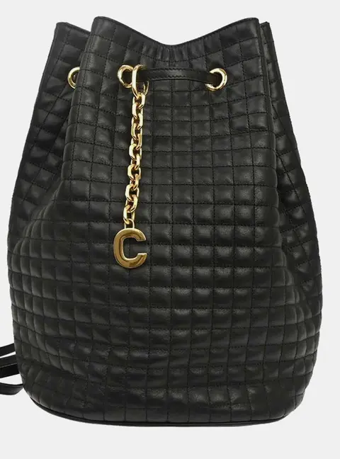 Celine C Charm Small Black Quilted Calfskin Leather Backpack Bag